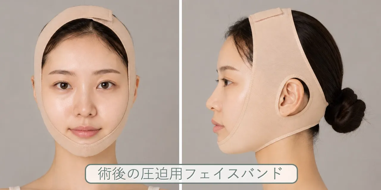術後の圧迫用フェイスバンドを着用したところ